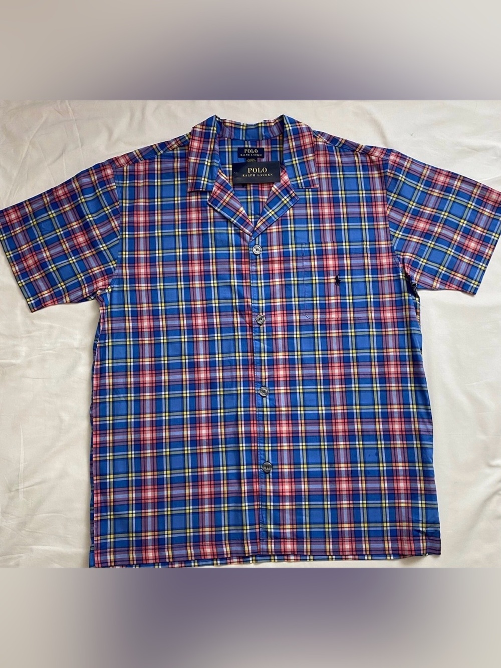 Polo Ralph Lauren Short Sleeve Sleep Shirt Sleepwear Blue Plaid sz. Medium NWT